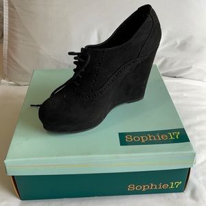 Black suede wedge bootie